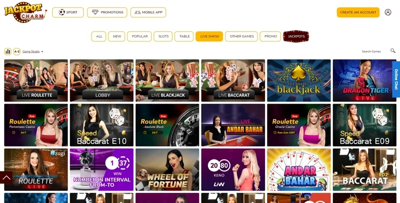 Live Dealer Games Jackpot Charm Casino
