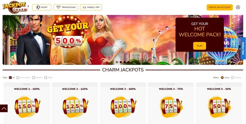 All Jackpot Charm Casino bonuses and promotions