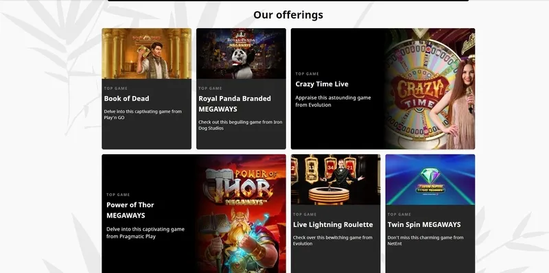 Popular games and slots at the Royal Panda casino