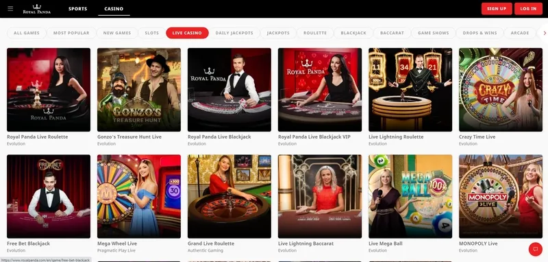 Live dealer games poker, blackjack, roulette in Royal Panda casino