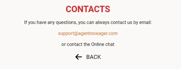 Contact support service Agent NoWager Casino