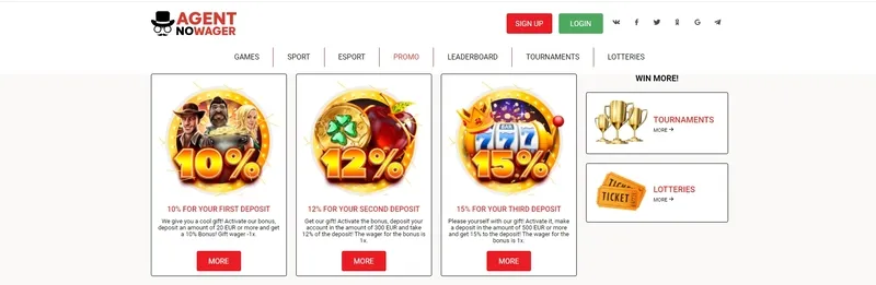 All Agent NoWager Casino bonuses and promotions